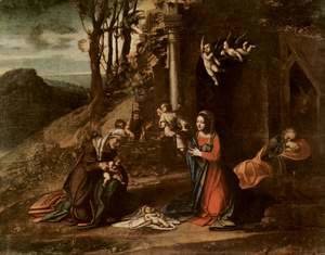 Correggio (Antonio Allegri) - Christ's birth, with St. Elizabeth and John the Baptist, and sleeping Josef