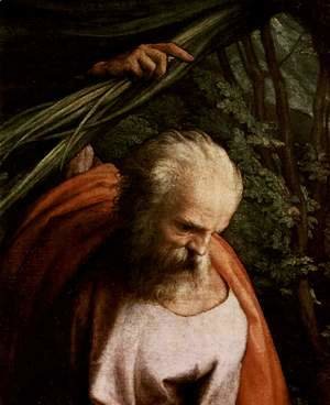 Rest on the Flight to Egypt, with St. Francis, detail, St. Joseph