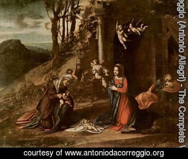 Correggio (Antonio Allegri) - Christ's birth, with St. Elizabeth and John the Baptist, and sleeping Josef