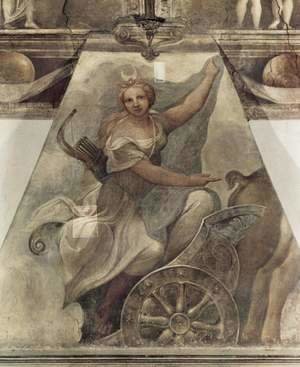 Fresco in Nonnekloser San Paolo in Parma, Diana scene on fire in car
