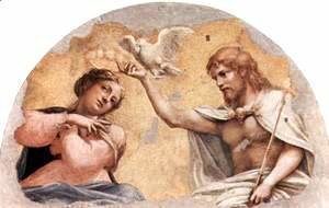 Correggio (Antonio Allegri) - Frescoes in the church of San Giovanni Evangelista in Parma, in the abse bezel, Marie's coronation scene, Fragment