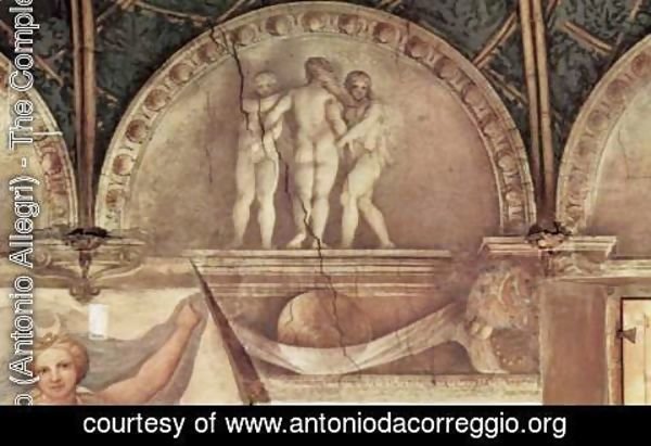 Correggio (Antonio Allegri) - Ceiling fresco in the convent of San Paolo in Parma, bezel, Scene Three Graces